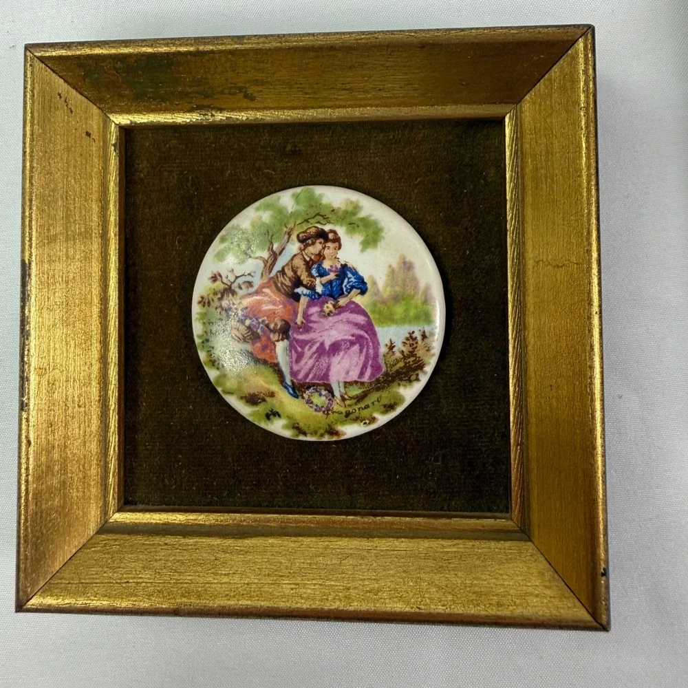 Vintage Fragonard Limoges Style Porcelain Cameo Plaques Gold Frames Set of 4